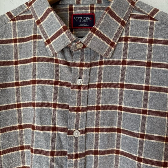UNTUCKit Men’s Edmeades Gray Plaid Flannel Long Sleeve Button Up Top Sz XL - Picture 4 of 9